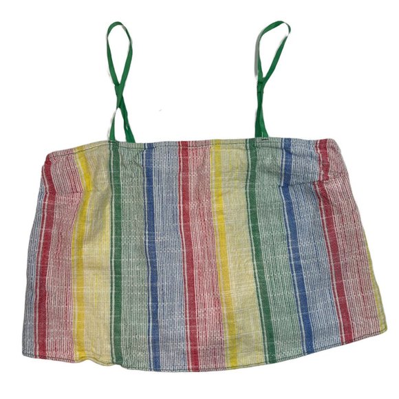 Urban Outfitters Rainbow Striped Linen Blend Gauze Crop Tank Top Cami Size XS - Picture 1 of 3